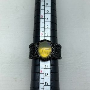 Sterling Silver Black Pavè CZ Ring With Yellow Cabachon Size 7